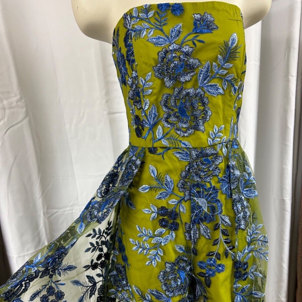 ANTROPOLOGIE KUTCH STRAPLESS ROMPER JUMPSUIT BLUE & GREEN SHEER SPLIT SKIRT 10